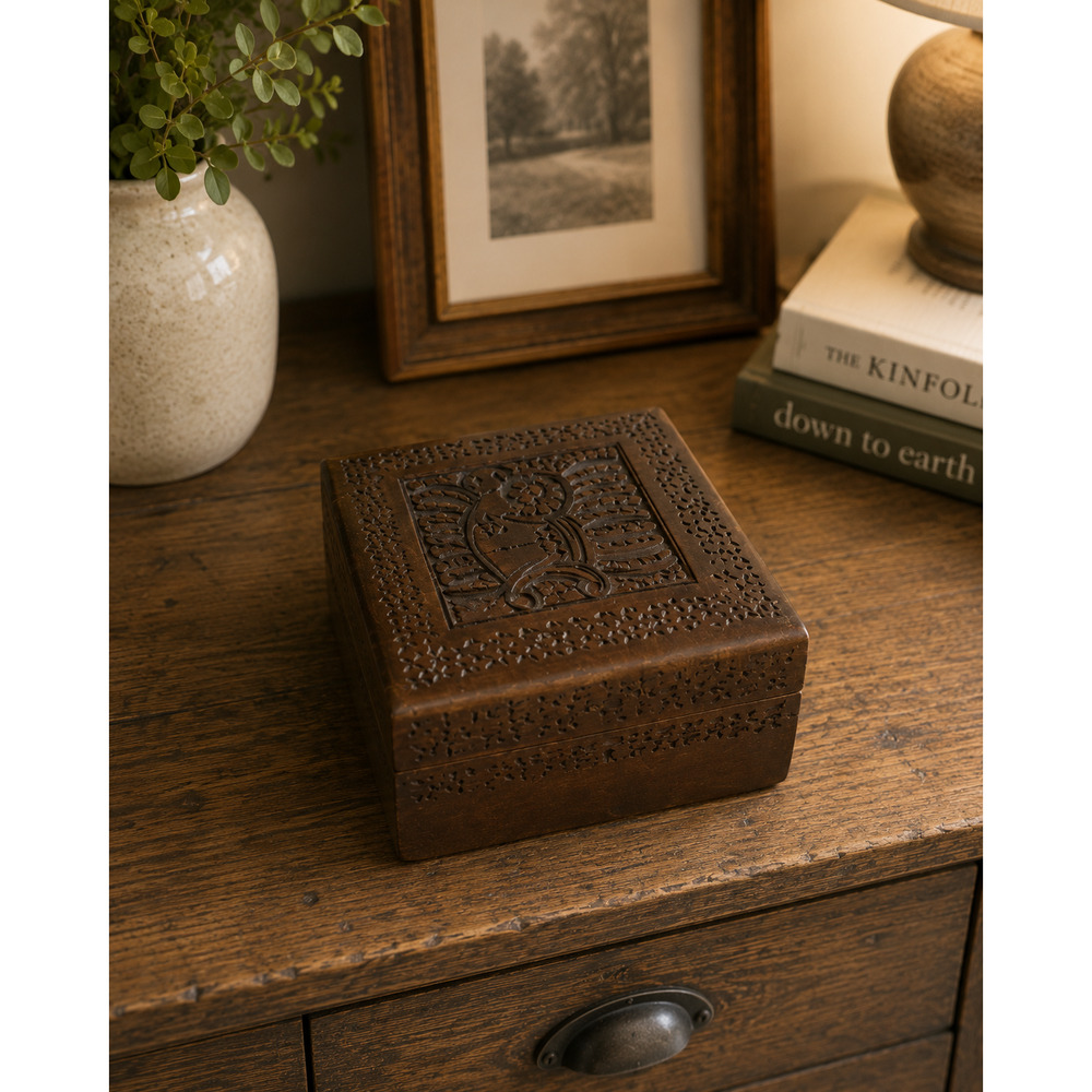 Vintage Russian wooden carved jewelry box
